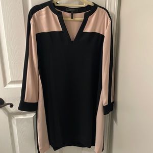 BCBG white and light blush color block long sleeve dress